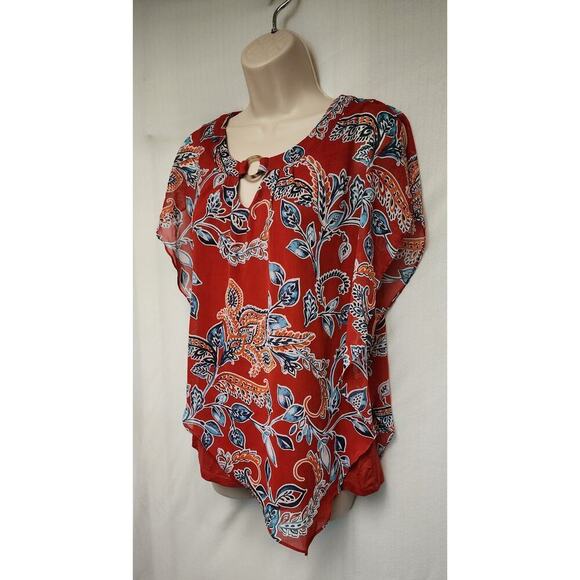 Apt. 9 Flowry Multicolor Red Plaid Floral Blouse Size Medium - Picture 3 of 8